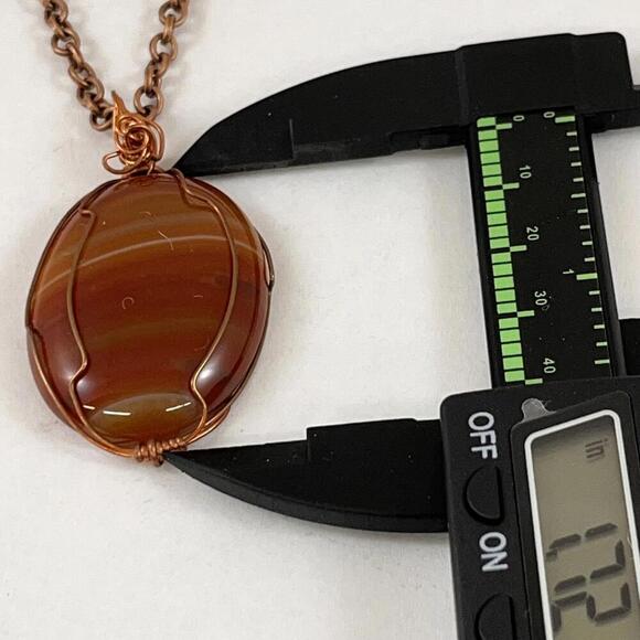 Handmade Wire Wrapped Carnelian Agate Necklace Pendant Gemstone Oval Cabochon - Picture 2 of 3
